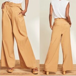 Veronica Beard Maliyah Camel Wide-Leg belted Trousers